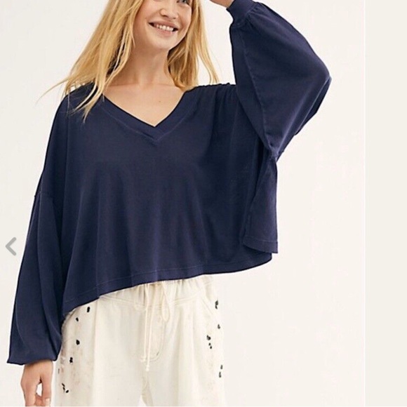 Free People]Cotton Bordeaux Hand dyed Balloon Long sleeve Oversize Crop Top - Picture 3 of 15